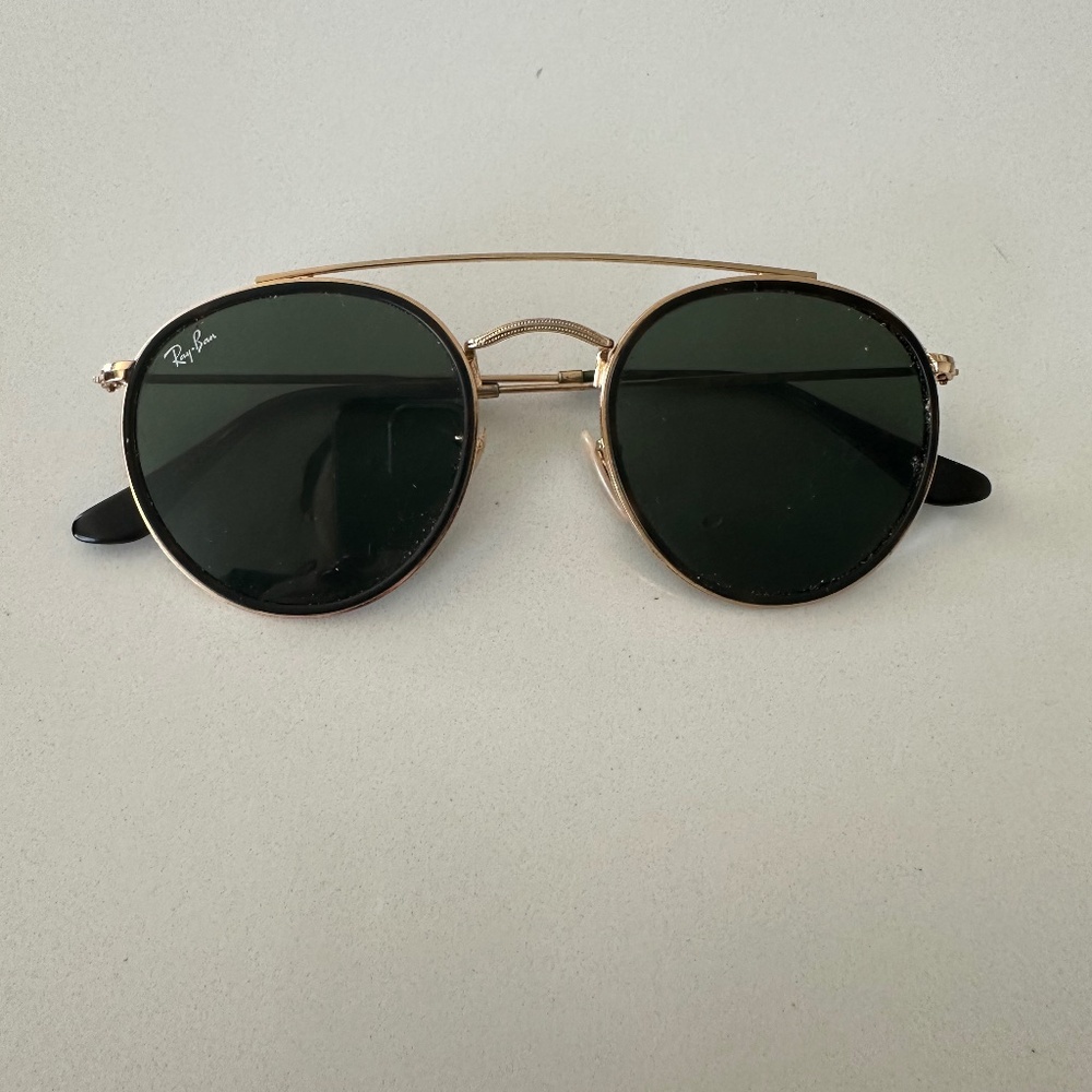 Ray-Ban Gold and Black Round Sunglasses